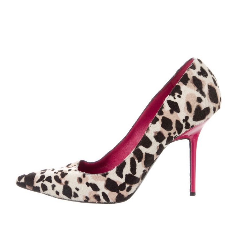 Burberry Leopard Animal Print Calf Leather Hillington Pumps Fuschia Pink 38.5